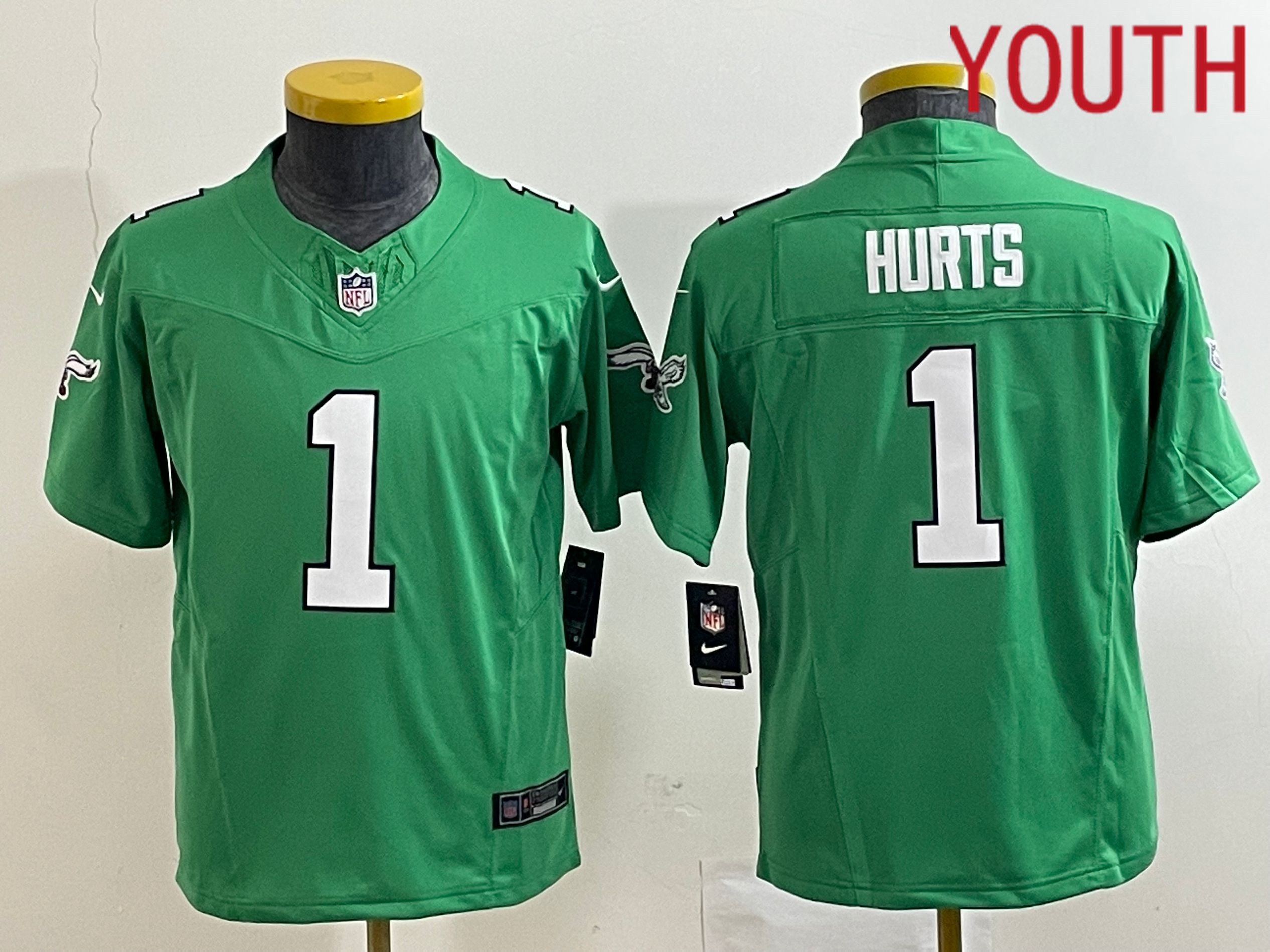 Youth Philadelphia Eagles 1 Hurts Green Nike Throwback Vapor Limited NFL Jersey